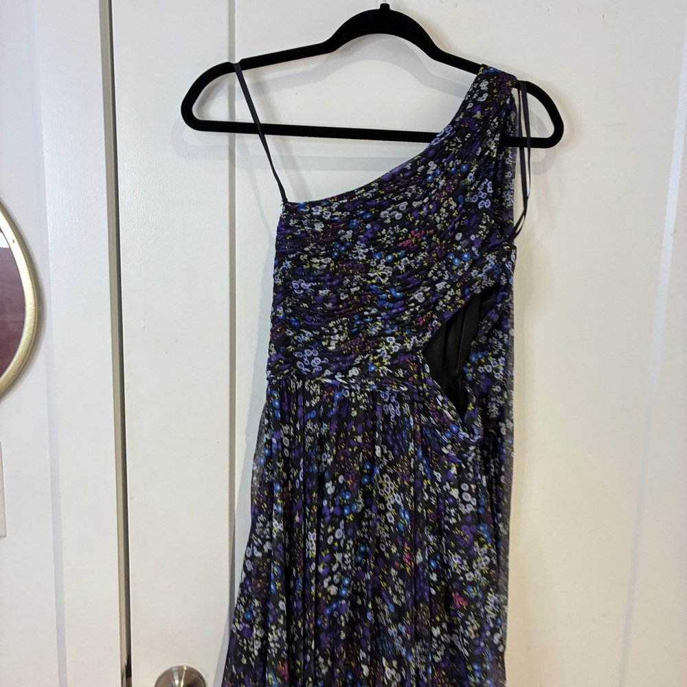 Mac Duggal One-Shoulder Floral Maxi Dress in Purple and Black - Picture 9 of 15